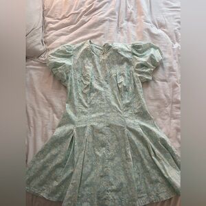 Anthropology Maeve Puff Sleeve Pleated Dress - Mint